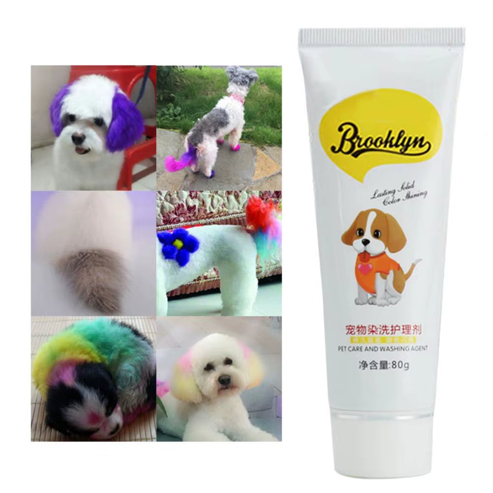 80G Pet Dog Cats Hair Color DIY Dye Agent Semi Permanent Dye Cream Non-Fading Colorful Dog Hair Bright Coloring Dyestuff Pigment