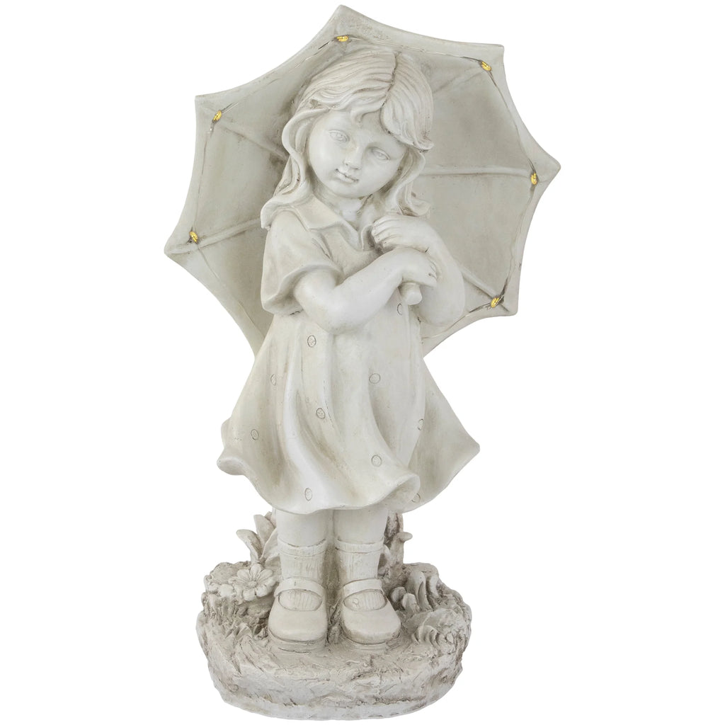 18" Solar LED Lighted Girl with Umbrella Outdoor Garden Statue