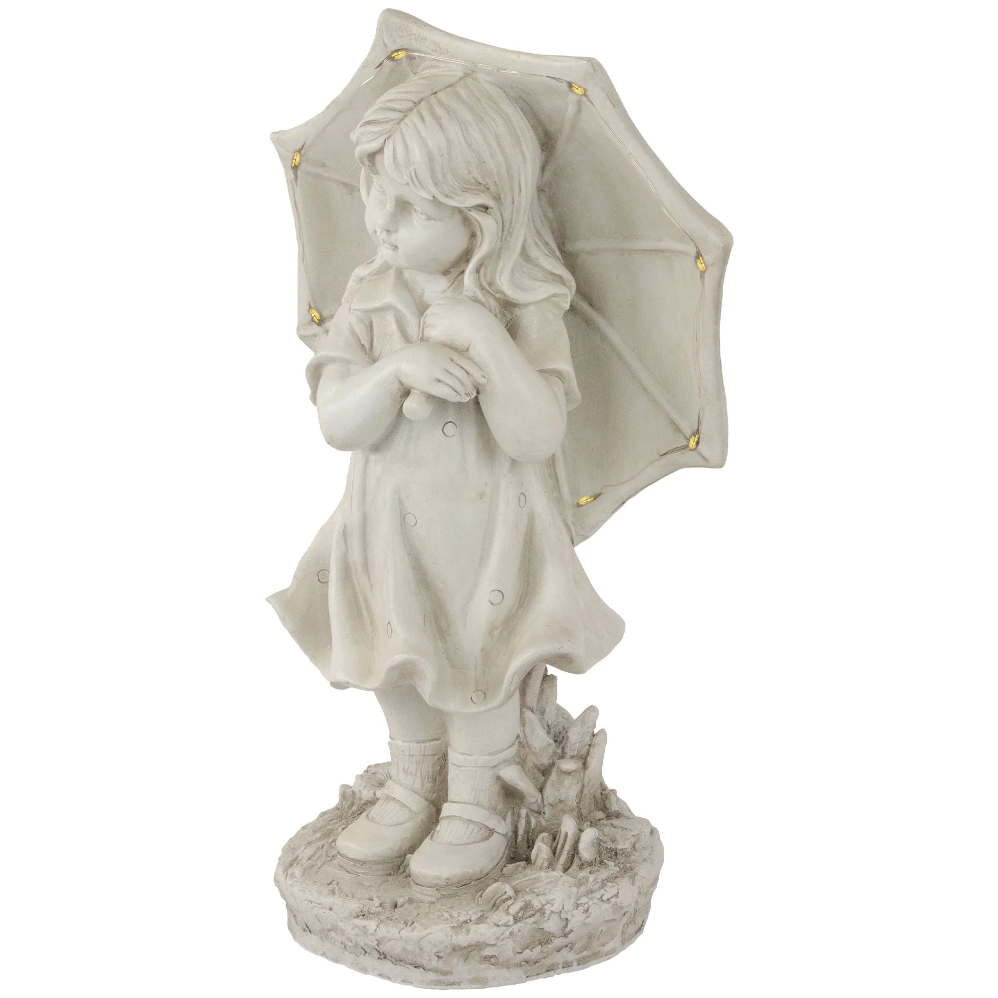 18" Solar LED Lighted Girl with Umbrella Outdoor Garden Statue